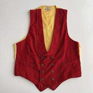 Saddle Sturdy Brand VTG Red Plaid Corduroy Front Double Button Western Waistcoat